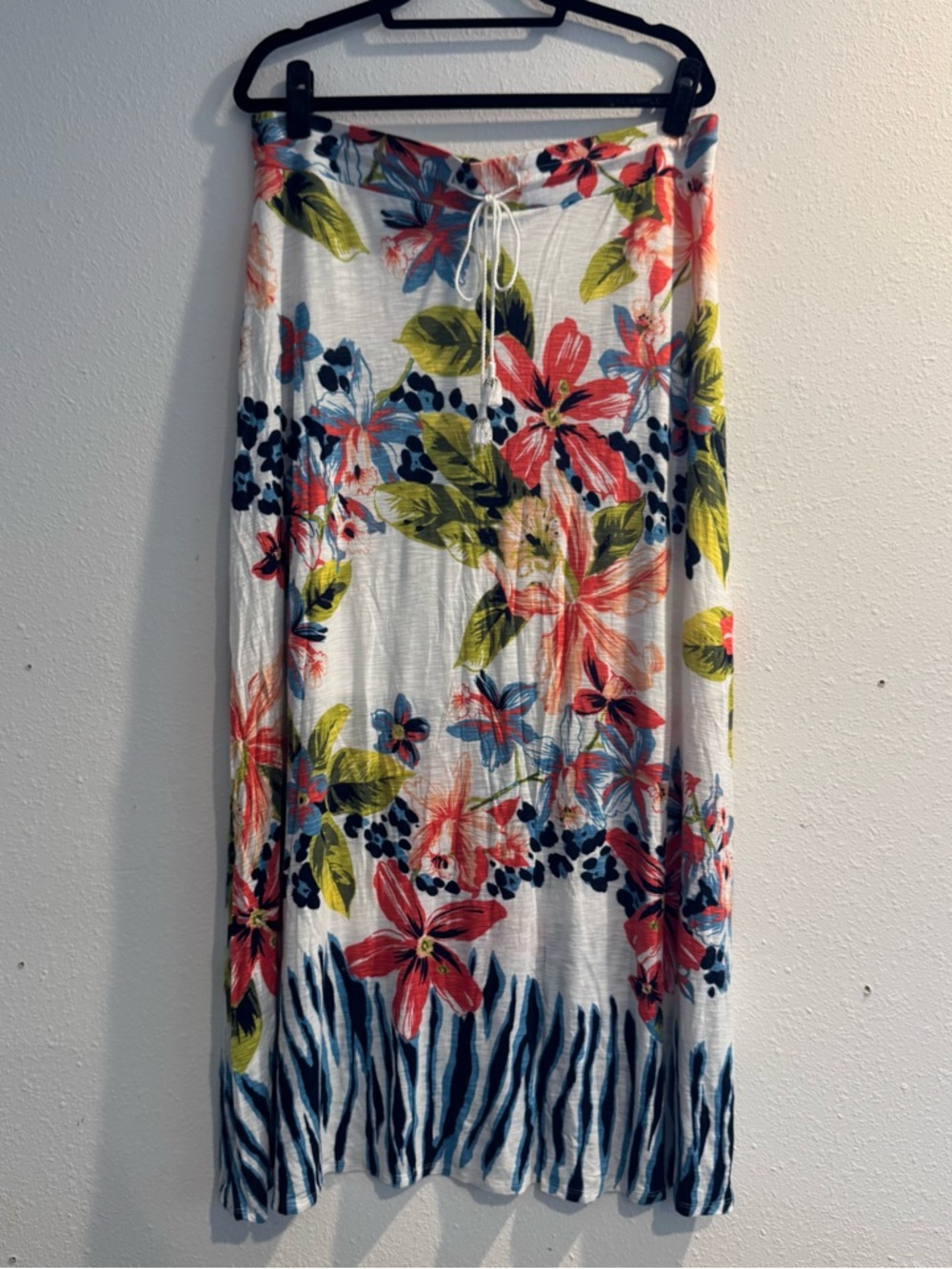 Tommy Bahama Gauzy Maxi Skirt Womens L Tropical Floral Tassel Drawstring Waist
